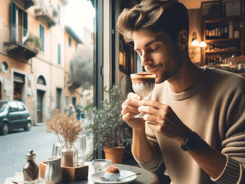 mężczyzna z deserem affogato 